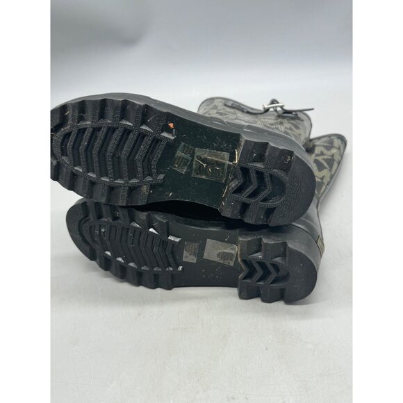 Michael Kors Women's Gold Logo Tall Rain Boots Wellies Black Buckle Boot Size 6 - Picture 10 of 10